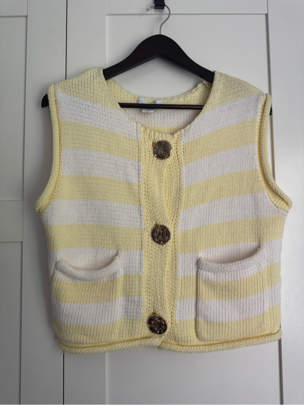 NWOT House of Harlow 1960 Butter Yellow Striped Knit Cotton Sweater Vest XS